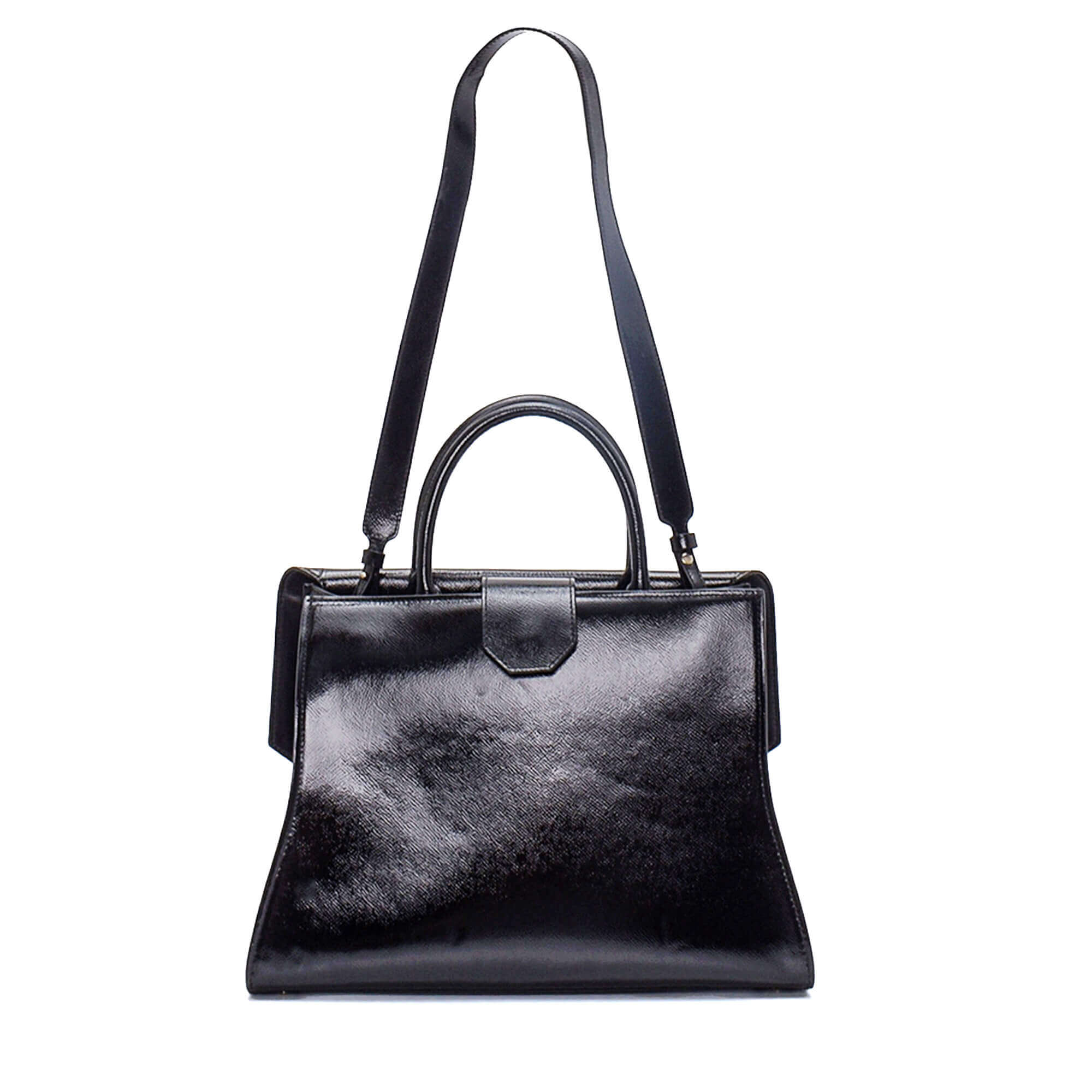 Givenchy - Black Shiny Leather Obsedia Top Handle Satchel Bag